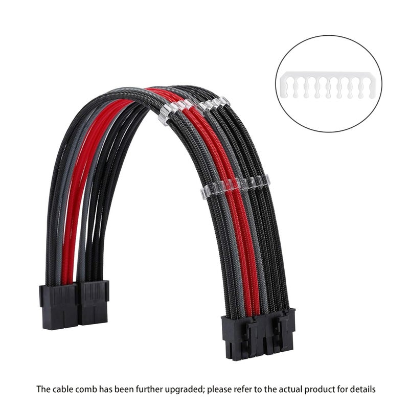 Formulamod Sleeve Extension Power Supply Cable Kit 18AWG ATX 24P+ EPS 8-P+PCI-E8-P with Combs for PSU to Motherboard/GPU Fm-NCK3 (Black Grey Red) - Image 2